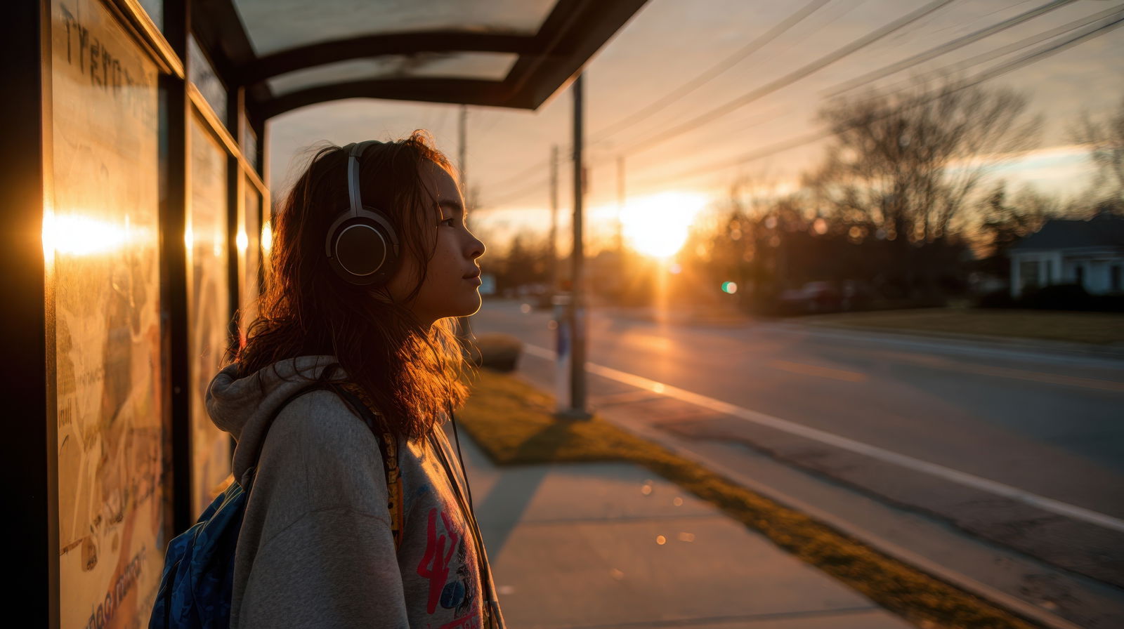 Girl at bus stop