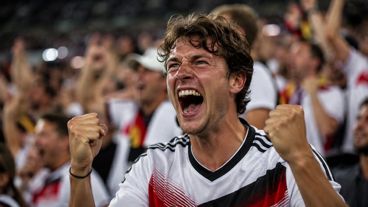 Fan freut sich beim Fußballspiel