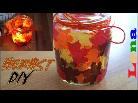 Herbst Dekoration basteln ? Windlicht selber machen ? DIY Idee ? Kerzen ?  How to draw autumn leaf