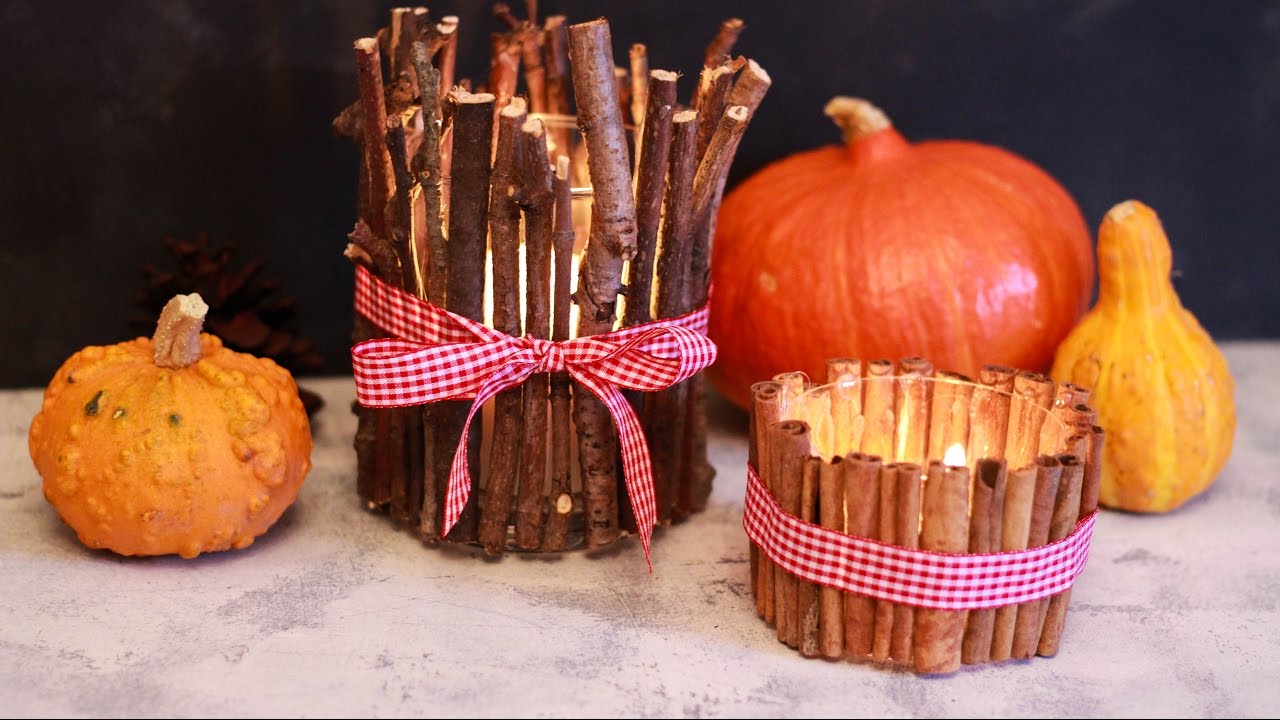 Herbstliche Kerzengläser - Windlicht / Windlichter Herbst DIY